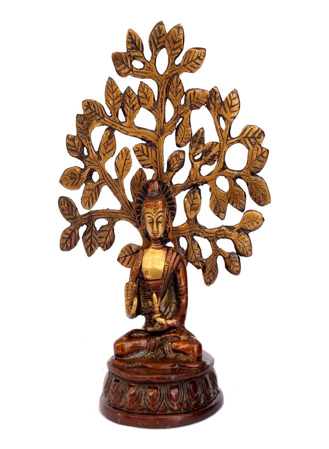 ESPLANADE Meditating Buddha with Nirvana Bodhi Tree Samadhi Showpiece Statue Sculpture Figurine Home Decor | Brass - Brown - 7" Inches - Image 3